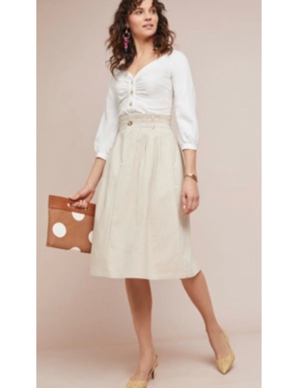 Anthropologie Cream Pinstriped Midi Skirt - Picture 9 of 9